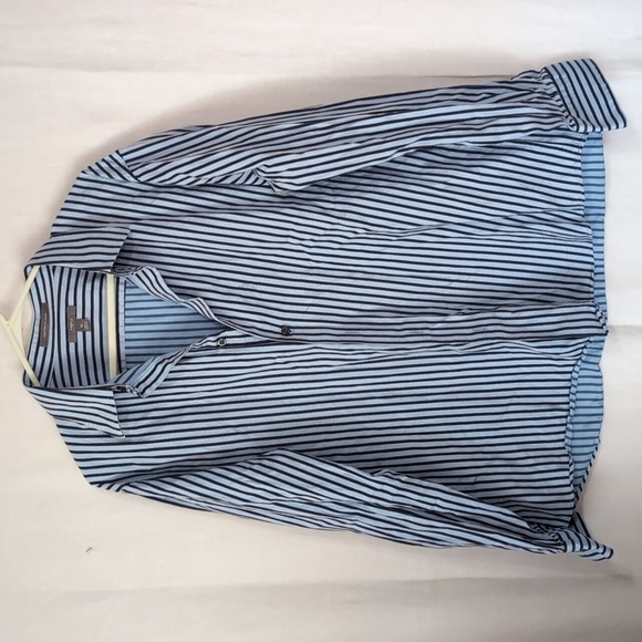 Apt 9 Blue Stripe Long Sleeve Button Front Superfine 80s Cotton Size Extra Large - Picture 1 of 6
